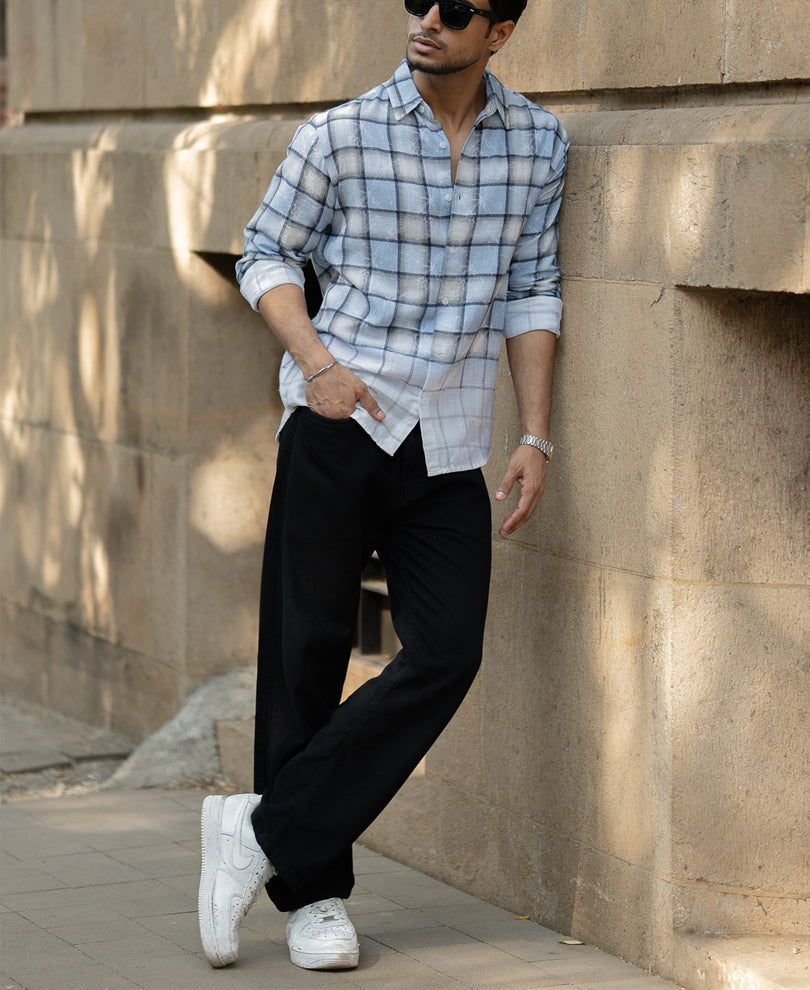 Light Blue Faded Checks Shirt