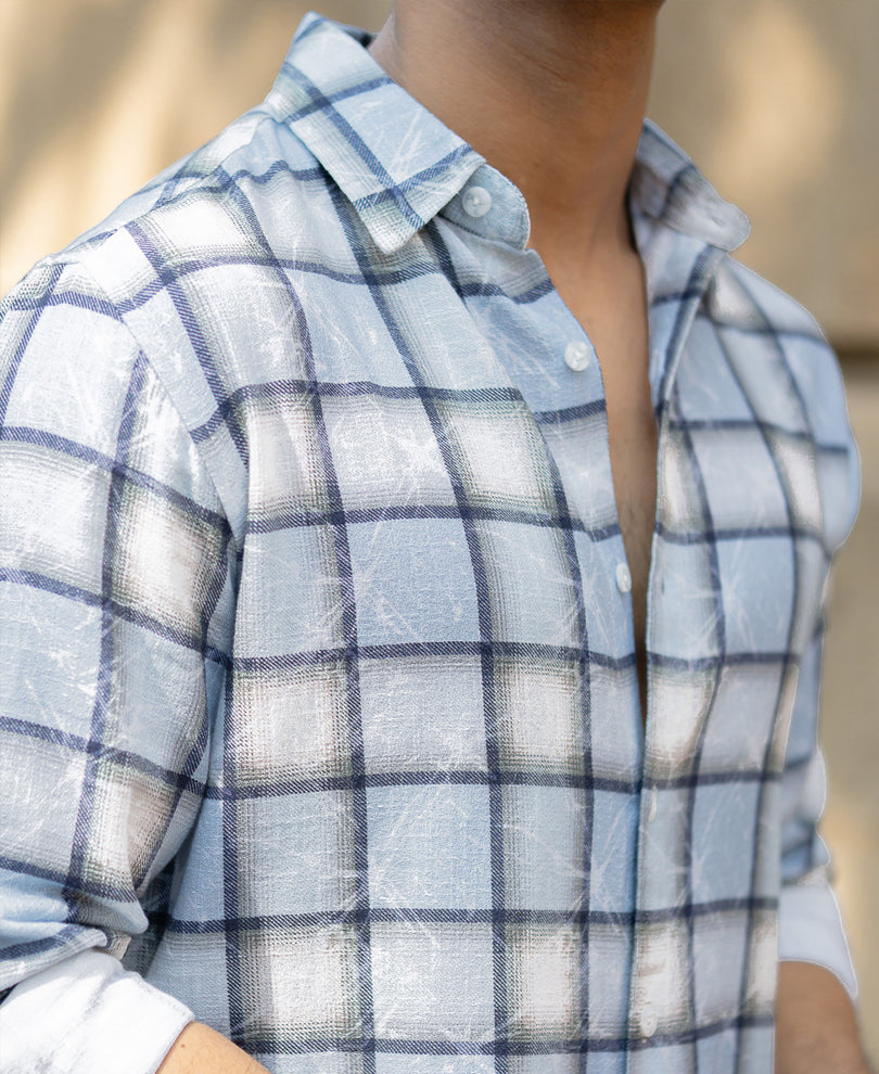 Light Blue Faded Checks Shirt