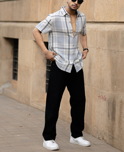 Grey Structured Checks Shirt