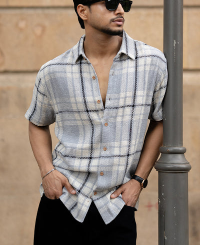 Grey Structured Checks Shirt