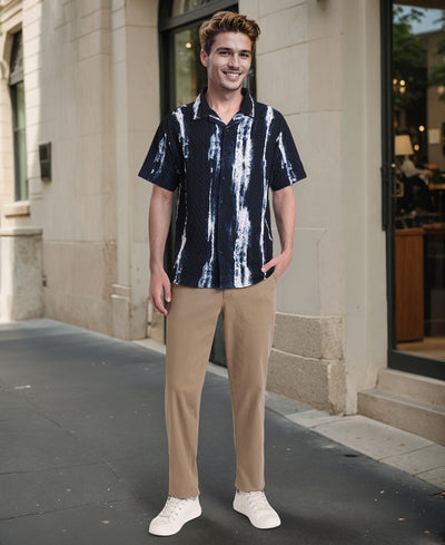 Navy Blue Printed Regular Fit Half Sleeves Shirt