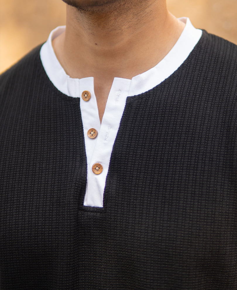 Black Contrast Henley T-Shirt