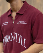 Wine Embroidered Zipper Polo T-Shirt