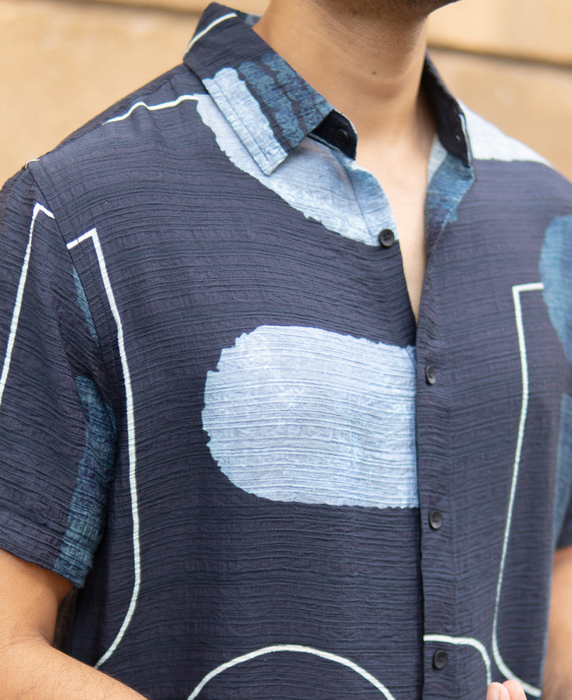 Navy Abstract Structure Print Shirt