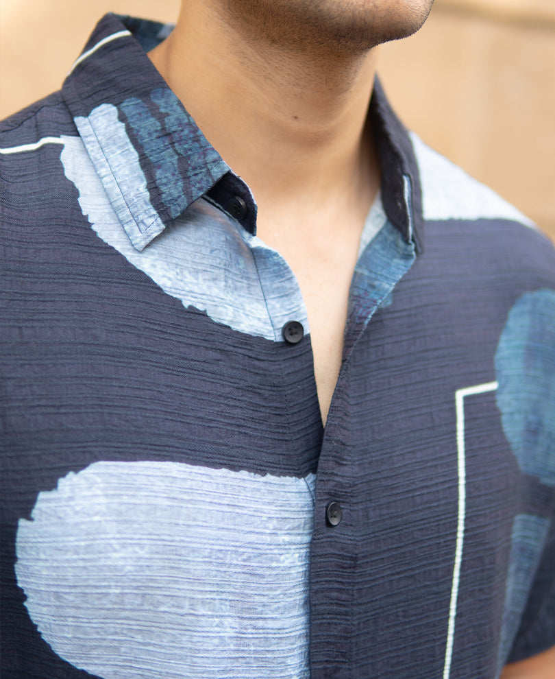 Navy Abstract Structure Print Shirt