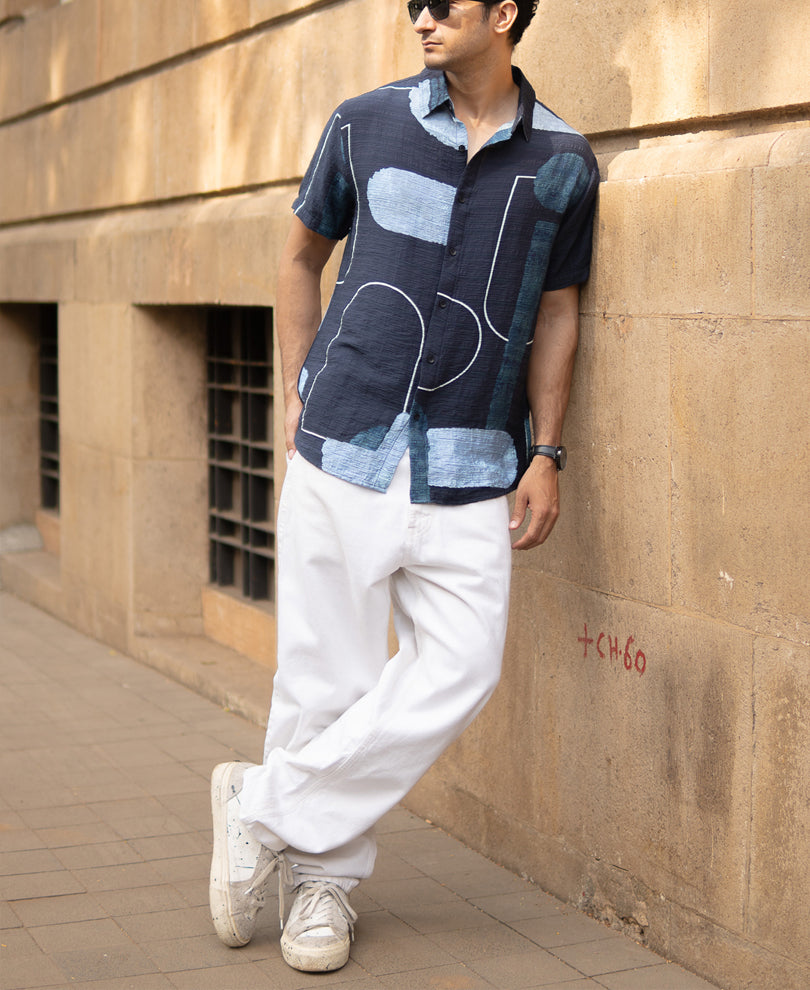 Navy Abstract Structure Print Shirt