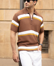 Brown Striped Knit T-Shirt