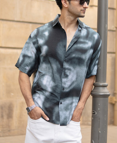 Dark Green Spray Print Shirt