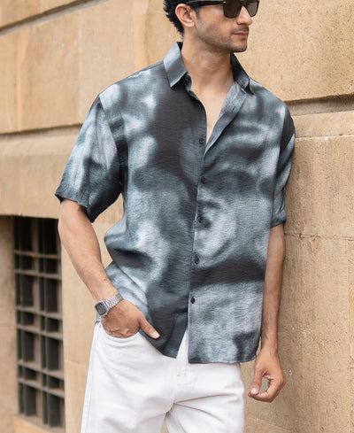 Dark Green Spray Print Shirt