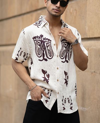 Cream Structured Boho Print Shirt