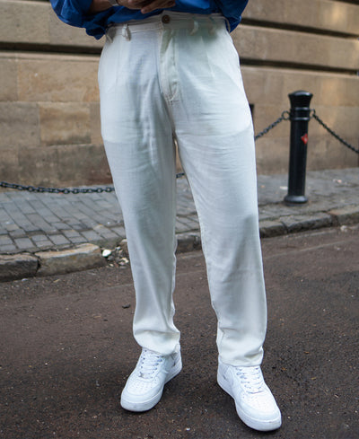 White Flowy Linen Pant