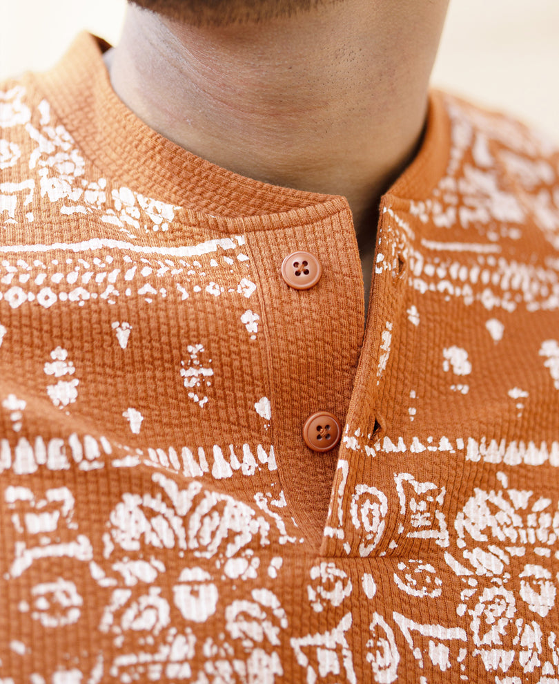 Tan Printed Henley T-Shirt