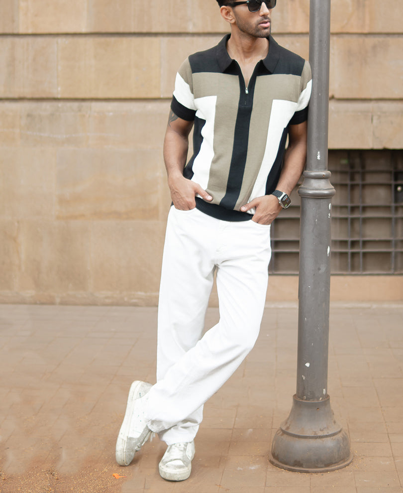 Multicolour Stripe Knit Polo T-Shirt