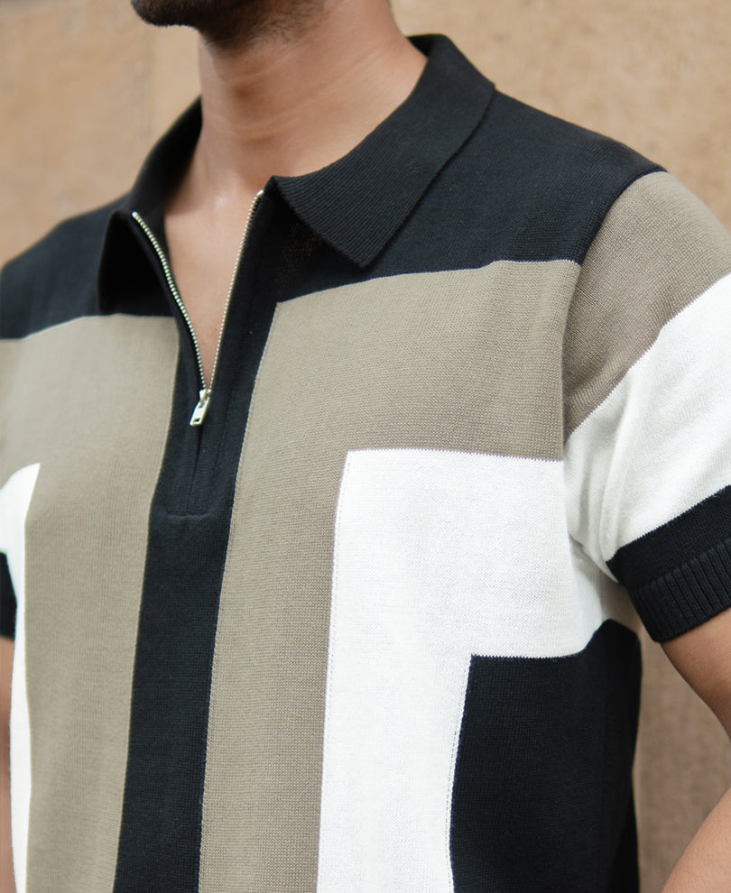 Multicolour Stripe Knit Polo T-Shirt
