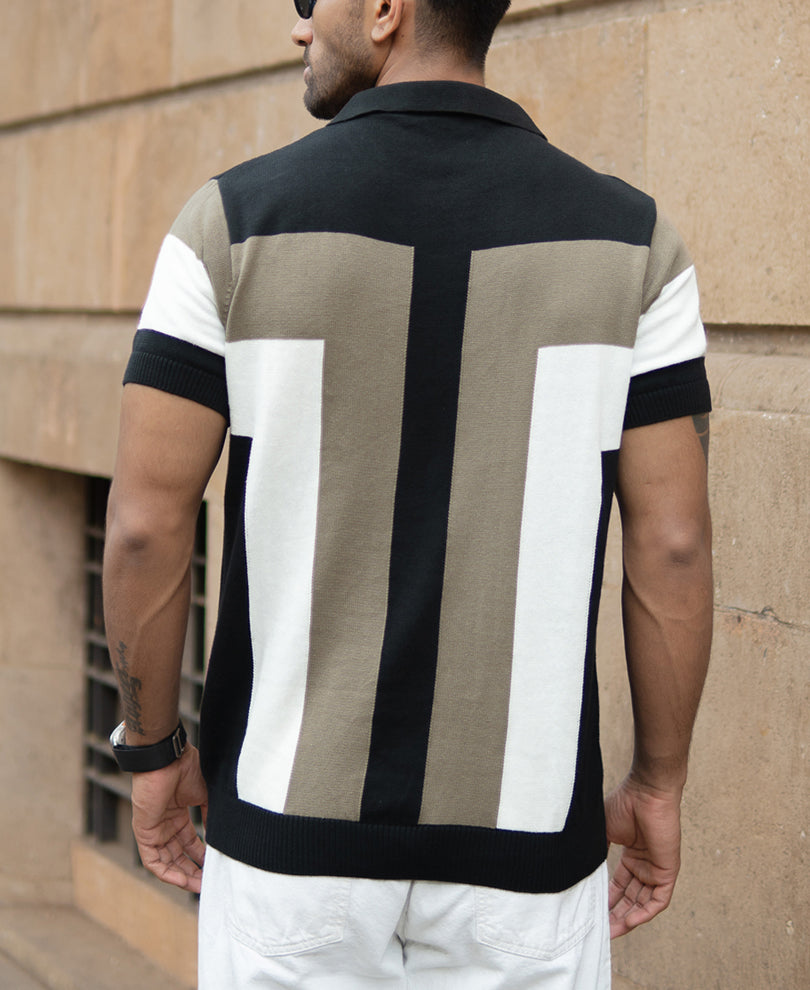 Multicolour Stripe Knit Polo T-Shirt