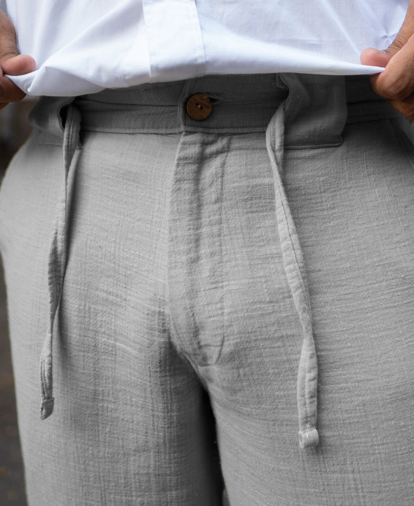 Grey Regular Fit Crinkled Trousers