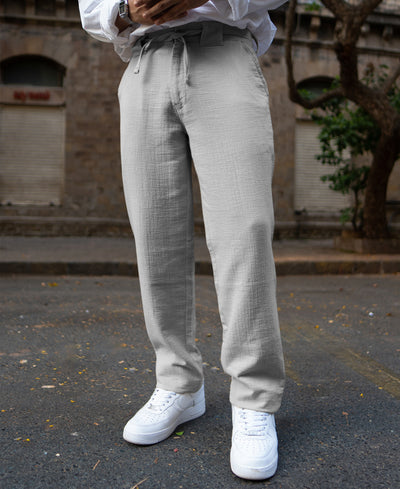 Grey Regular Fit Crinkled Trousers