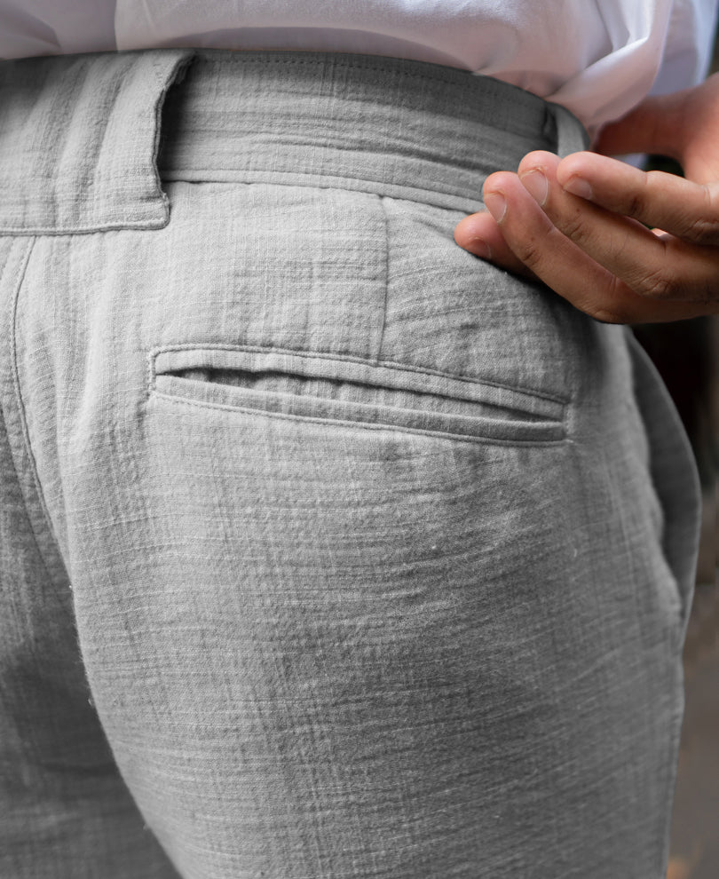 Grey Regular Fit Crinkled Trousers