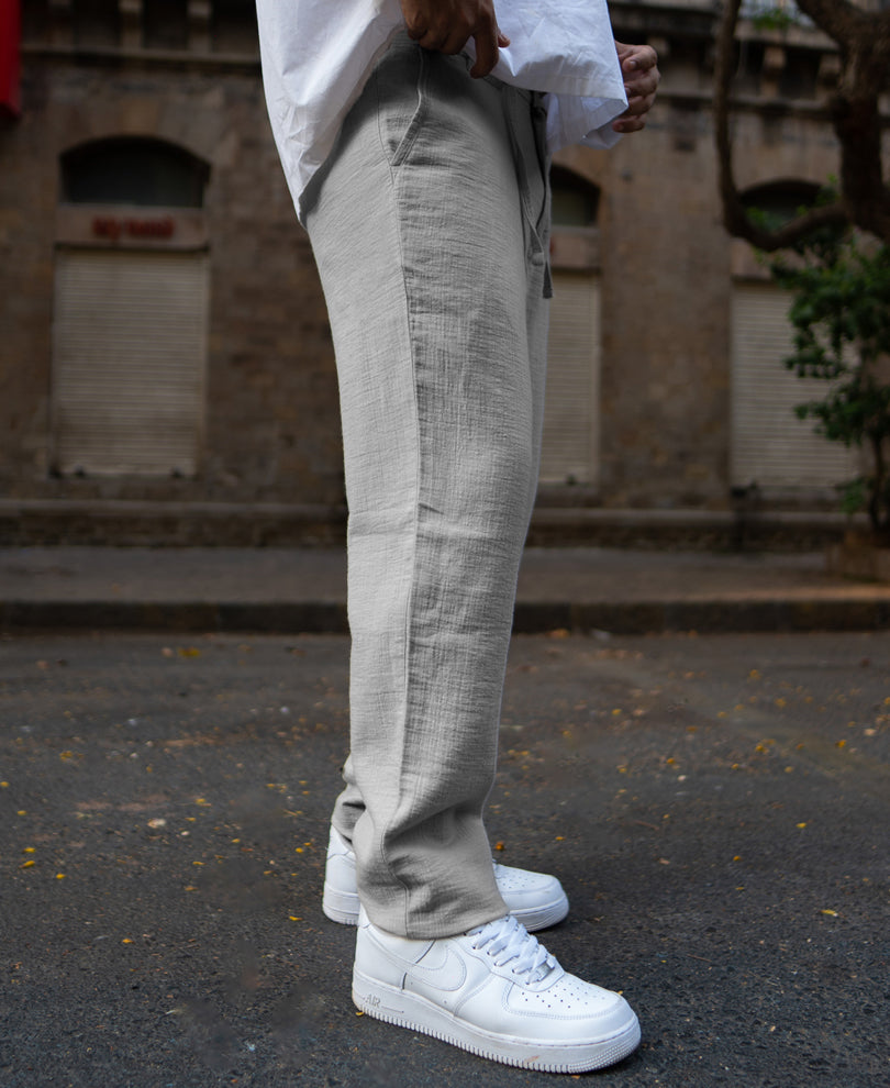 Grey Regular Fit Crinkled Trousers