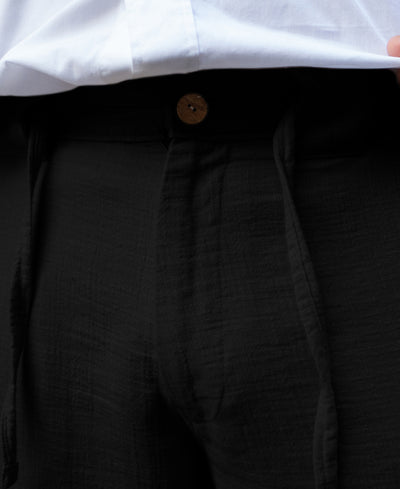 Black Regular Fit Crinkled Trousers