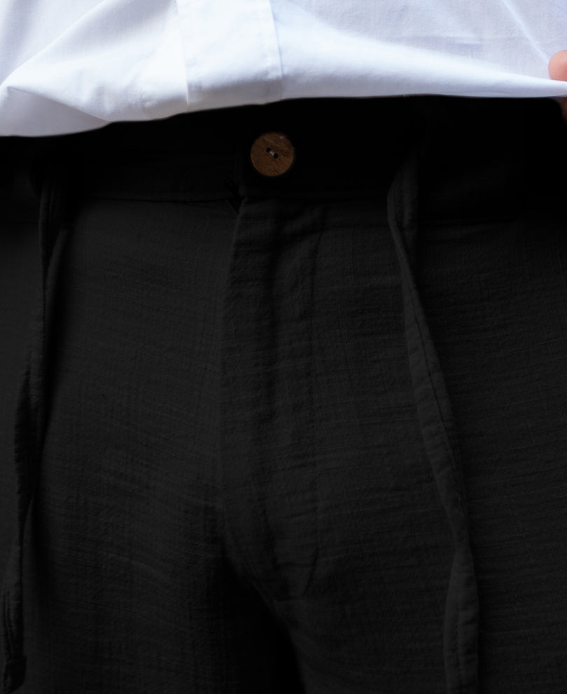 Black Regular Fit Crinkled Trousers