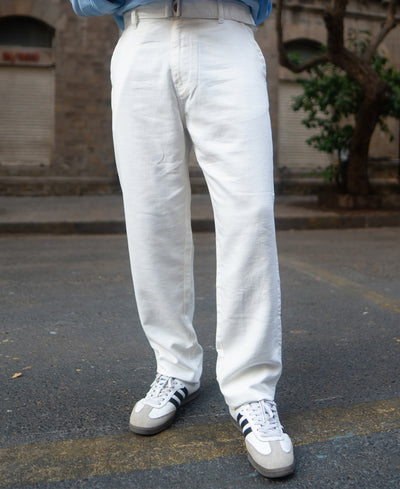 White Structured Pant With Belt