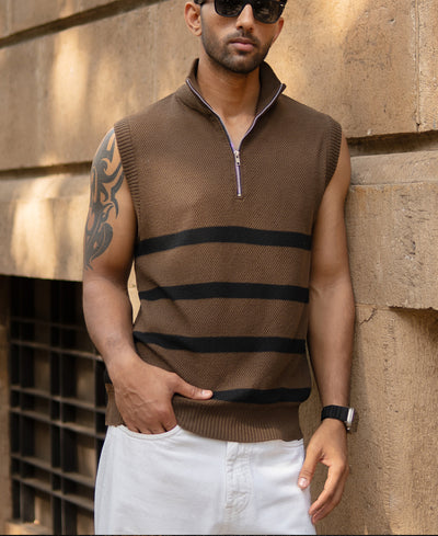 Brown Striped Knit vest