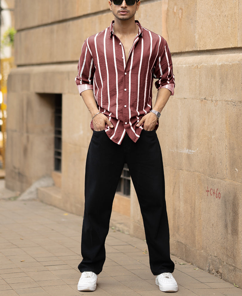 Brick Red Printed Stripe Shirt