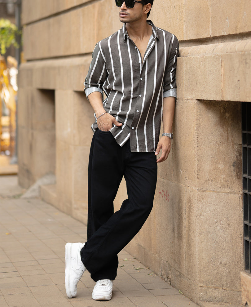 Olive Printed Stripe Shirt