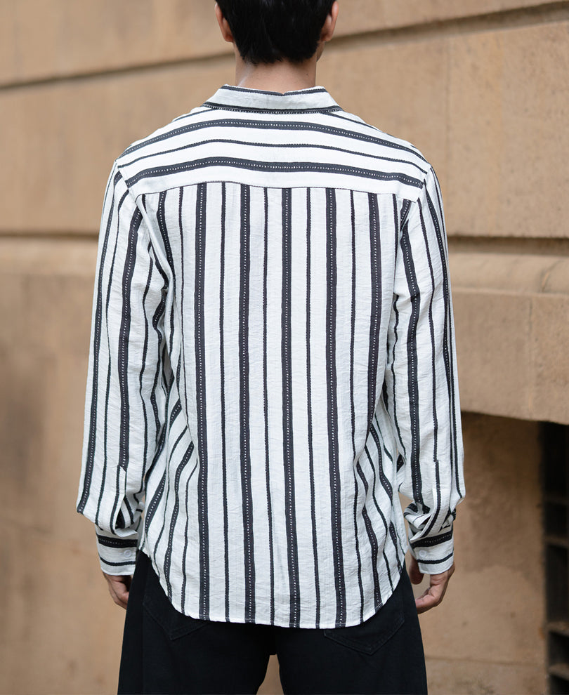White And Black Striped Flowy Shirt