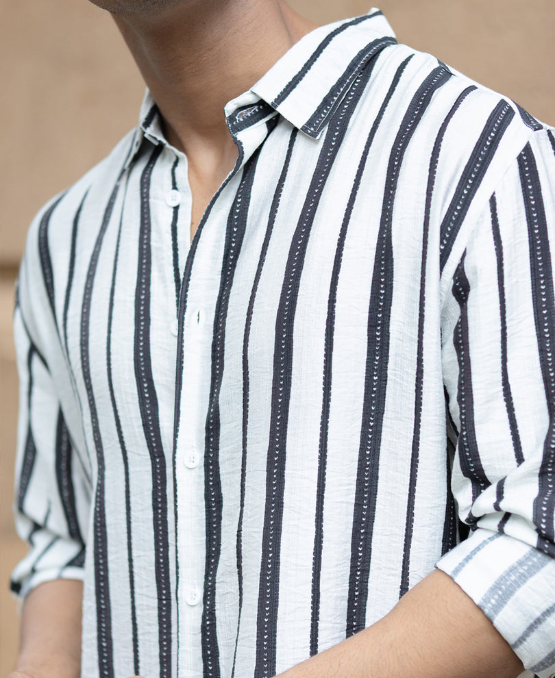 White And Black Striped Flowy Shirt