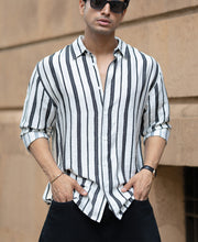White And Black Striped Flowy Shirt