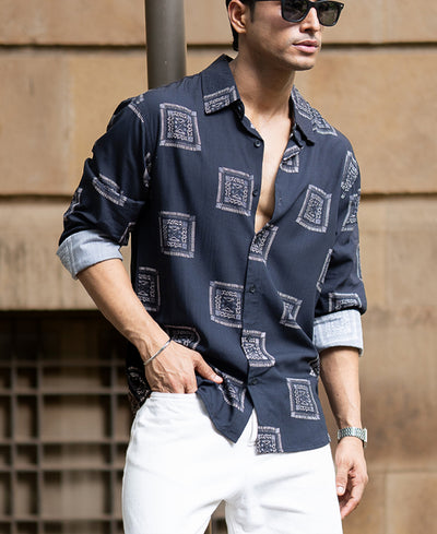 Black Lightweight Printed Shirt
