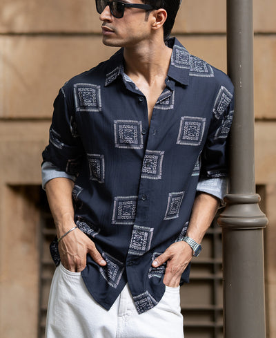 Black Lightweight Printed Shirt