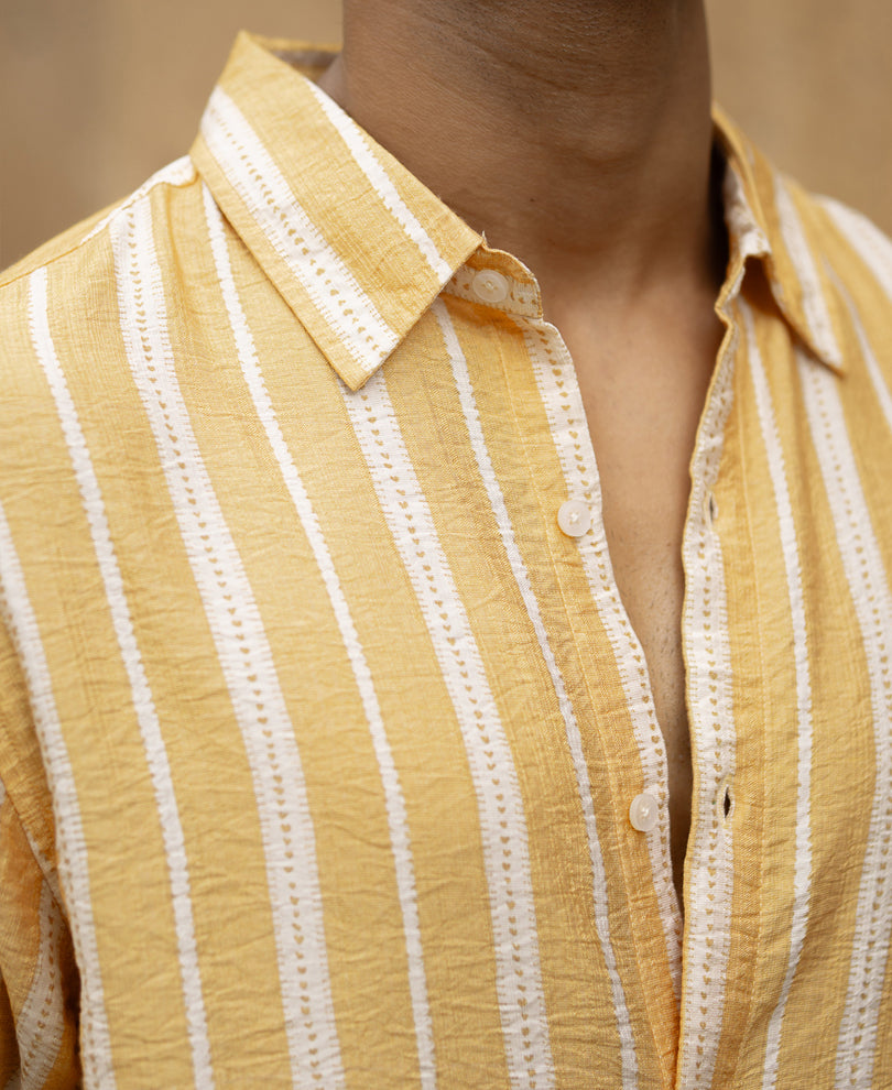 Yellow Printed Stripe Flowy Shirt
