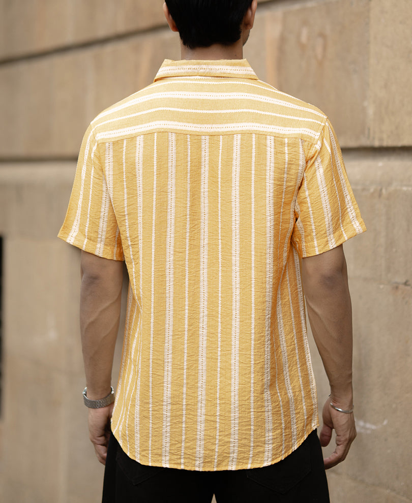 Yellow Printed Stripe Flowy Shirt