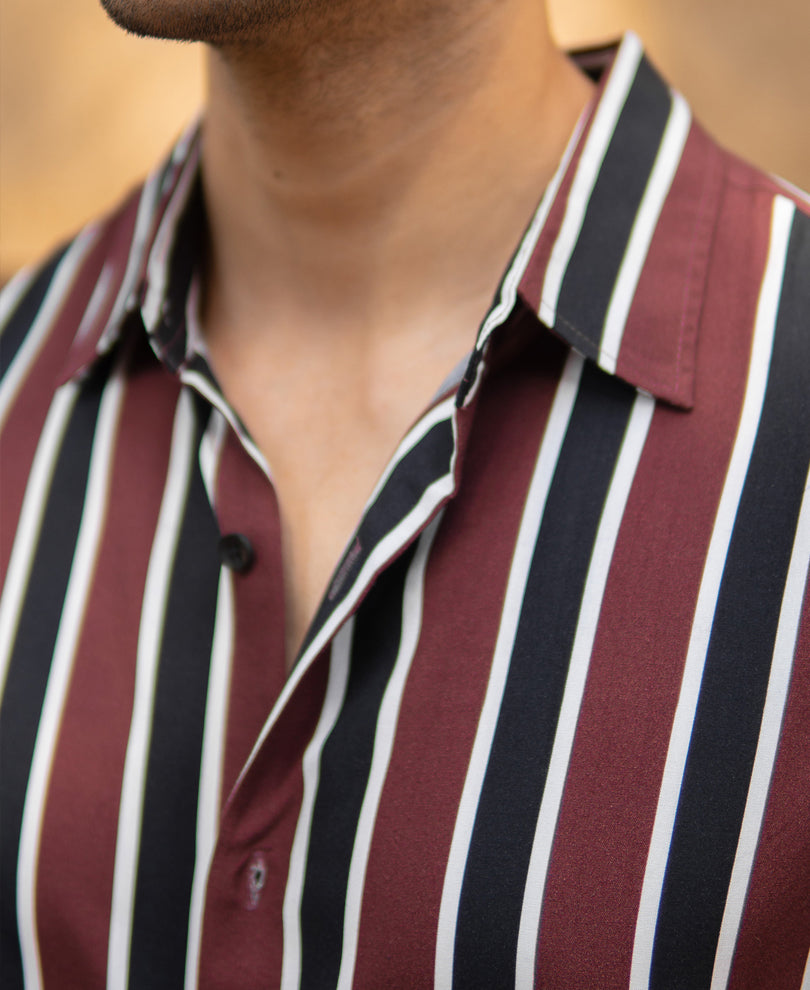 Dark Brown Printed Stripe Shirt