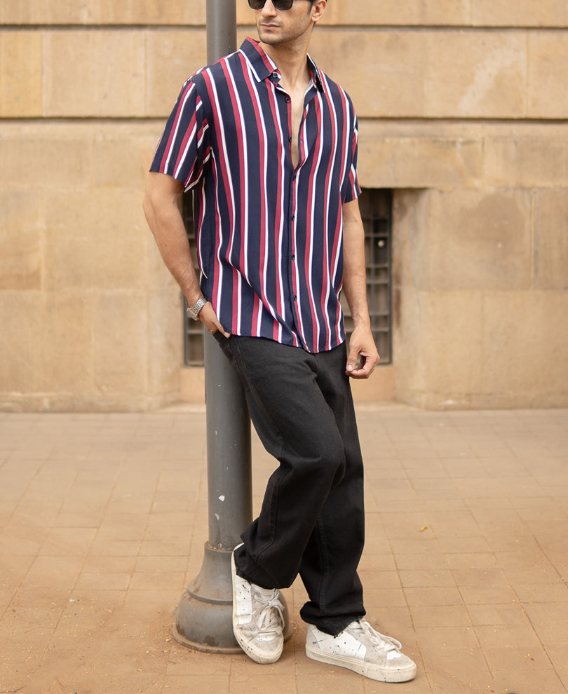 Wine And Navy Striped Shirt