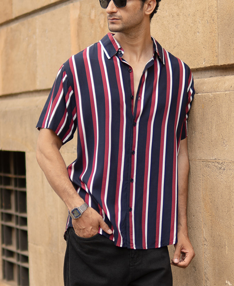 Wine And Navy Striped Shirt