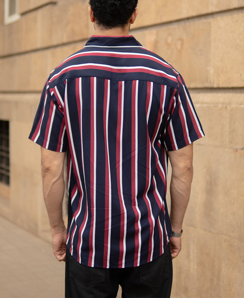 Wine And Navy Striped Shirt