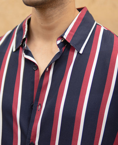 Wine And Navy Striped Shirt