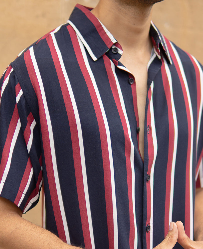 Wine And Navy Striped Shirt