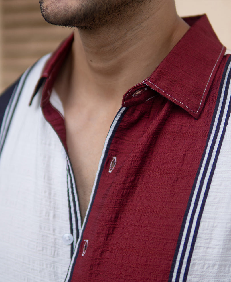 Maroon Lightweight Structured Stripe Shirt