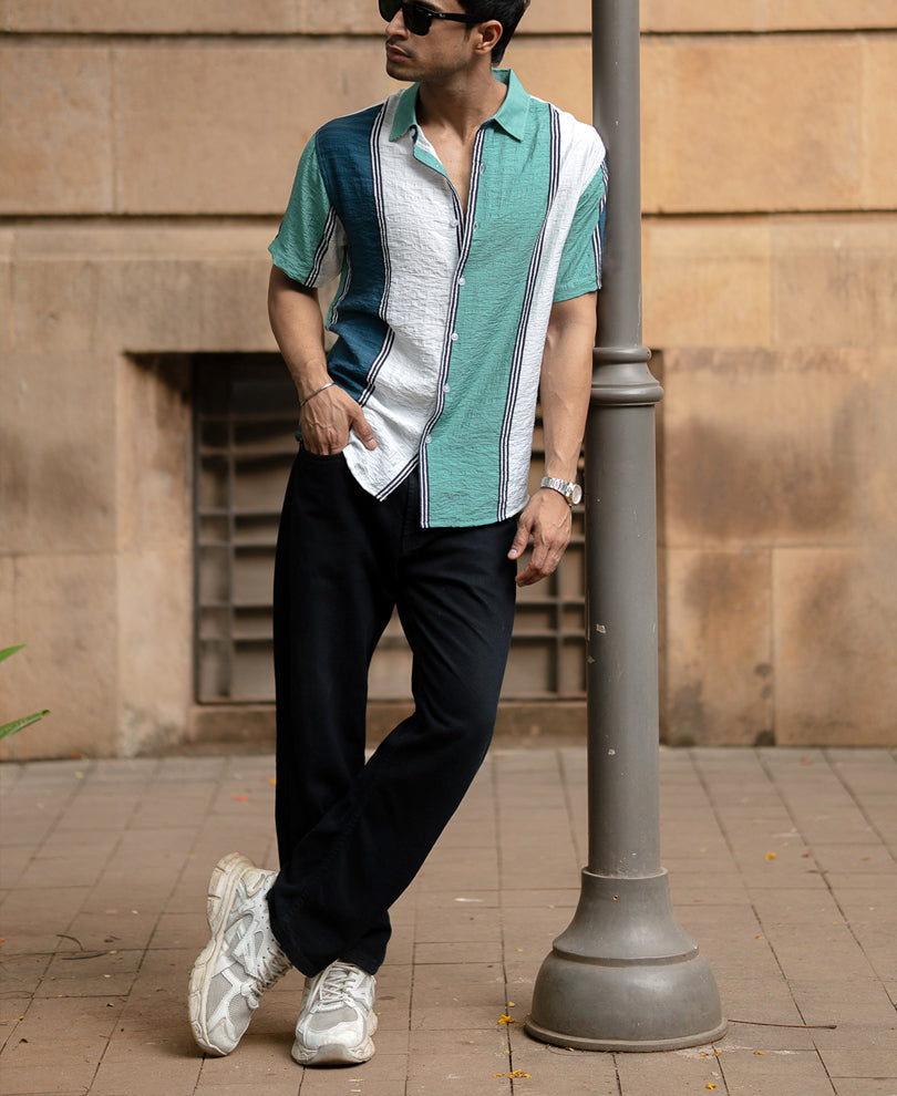 Green Lightweight Structure Stripe Shirt