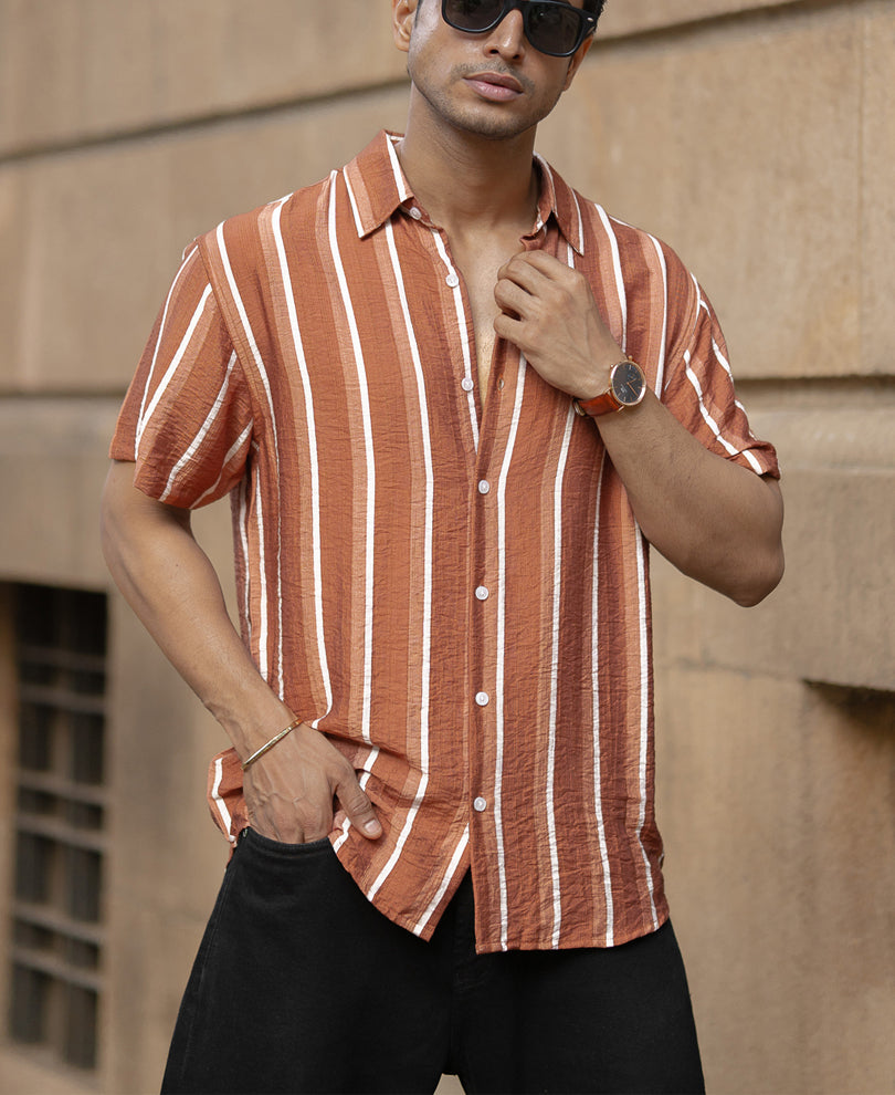 Tan Stripe Flowy Shirt