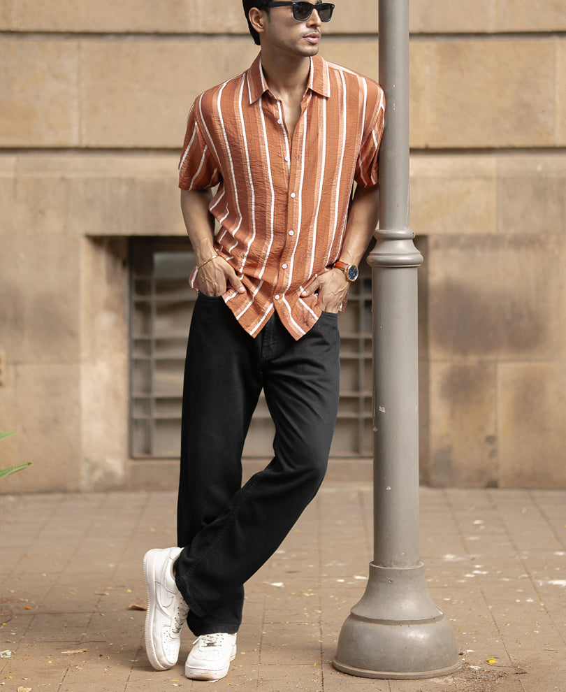 Tan Stripe Flowy Shirt