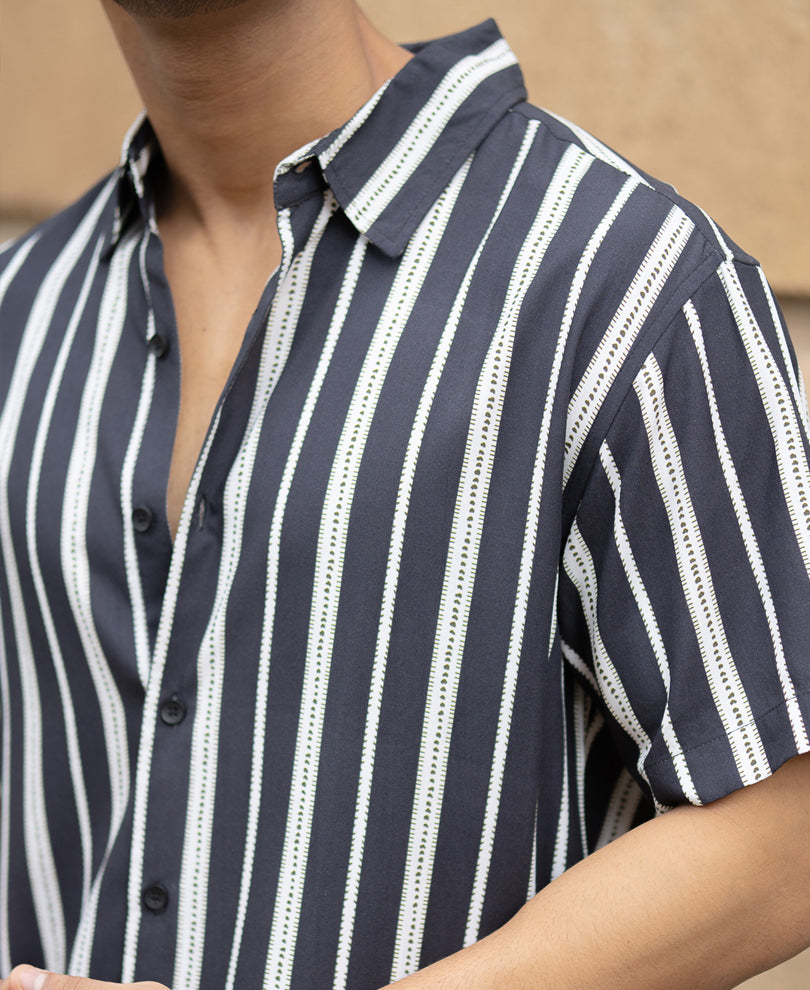 Black Printed Stripe Lightweight Shirt