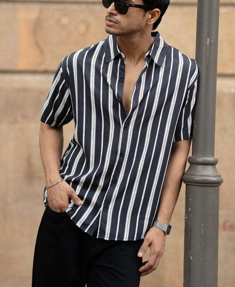 Black Printed Stripe Lightweight Shirt