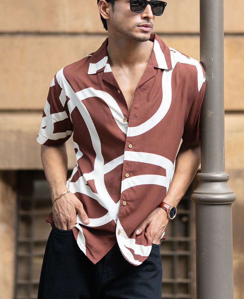 Brown Abstract Print Shirt