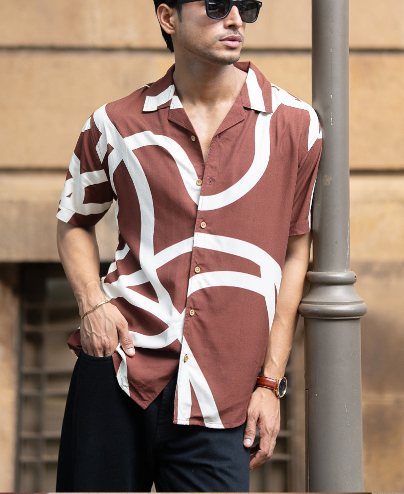 Brown Abstract Print Shirt